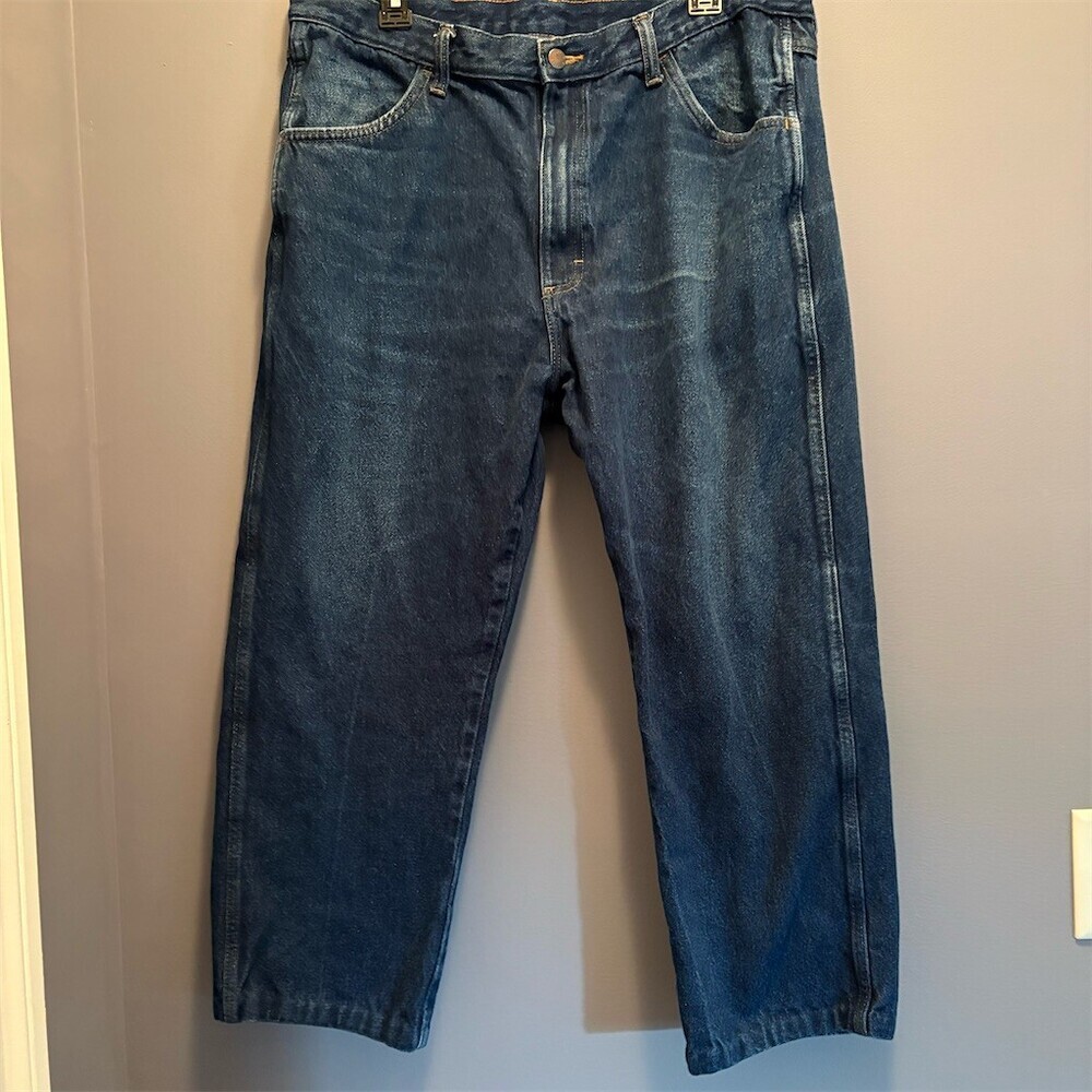 Rustler Men's Work Jeans Size 38x29 Blue Straight Heavyweight 5-Pocket